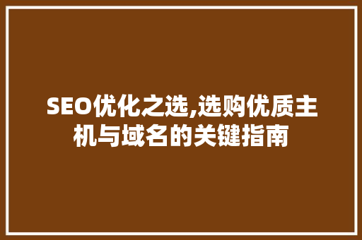 SEO优化之选,选购优质主机与域名的关键指南