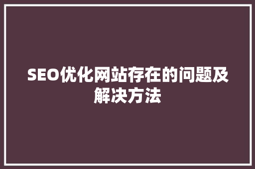 SEO优化网站存在的问题及解决方法