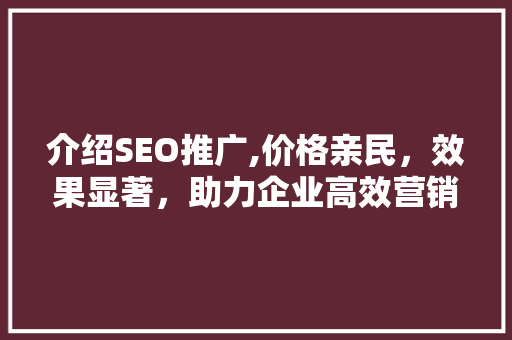 介绍SEO推广,价格亲民，效果显著，助力企业高效营销