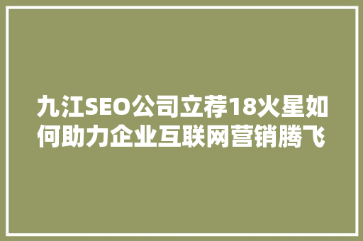 九江SEO公司立荐18火星如何助力企业互联网营销腾飞