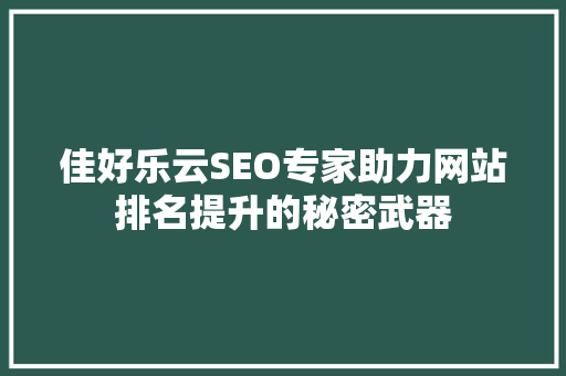 佳好乐云SEO专家助力网站排名提升的秘密武器