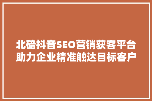 北碚抖音SEO营销获客平台助力企业精准触达目标客户，实现业绩飞跃