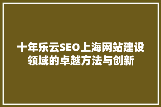 十年乐云SEO上海网站建设领域的卓越方法与创新