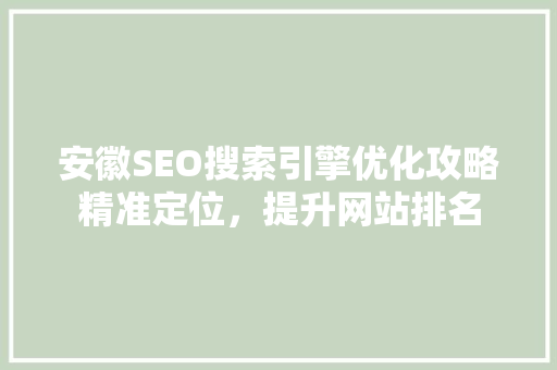 安徽SEO搜索引擎优化攻略精准定位，提升网站排名