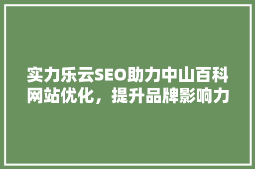 实力乐云SEO助力中山百科网站优化，提升品牌影响力