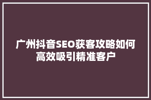 广州抖音SEO获客攻略如何高效吸引精准客户