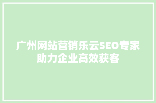 广州网站营销乐云SEO专家助力企业高效获客