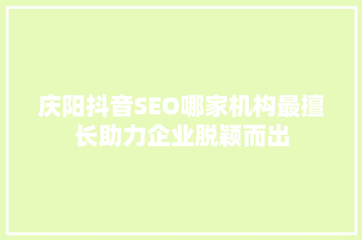 庆阳抖音SEO哪家机构最擅长助力企业脱颖而出