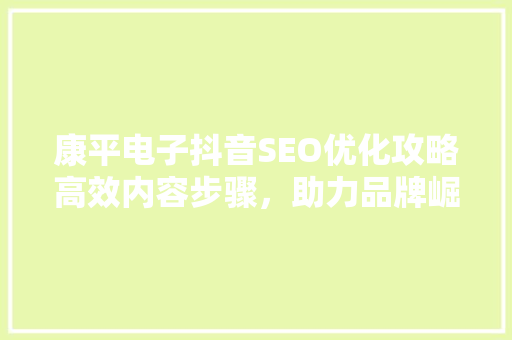 康平电子抖音SEO优化攻略高效内容步骤，助力品牌崛起