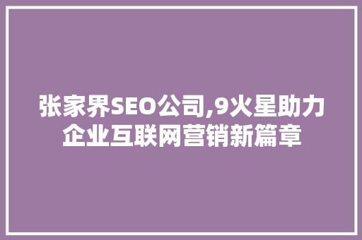 张家界SEO公司,9火星助力企业互联网营销新篇章