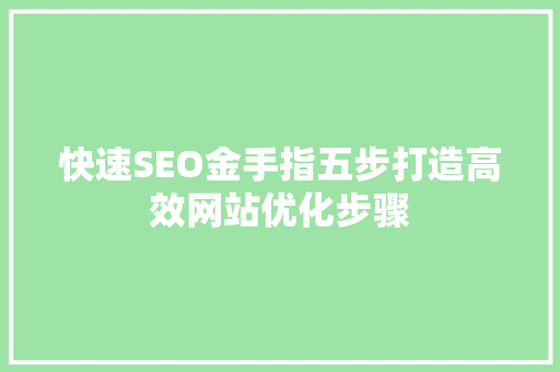 快速SEO金手指五步打造高效网站优化步骤