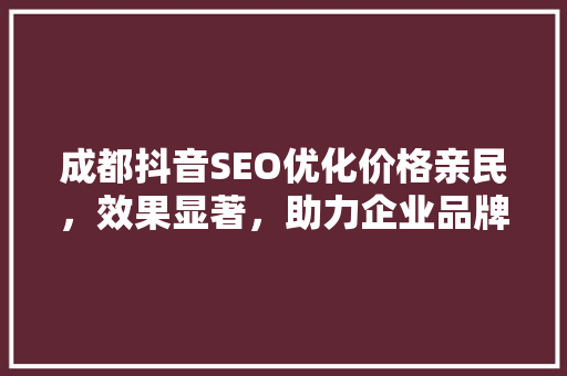 成都抖音SEO优化价格亲民，效果显著，助力企业品牌腾飞