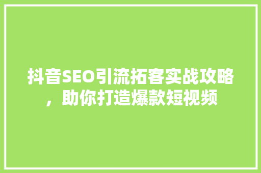 抖音SEO引流拓客实战攻略，助你打造爆款短视频