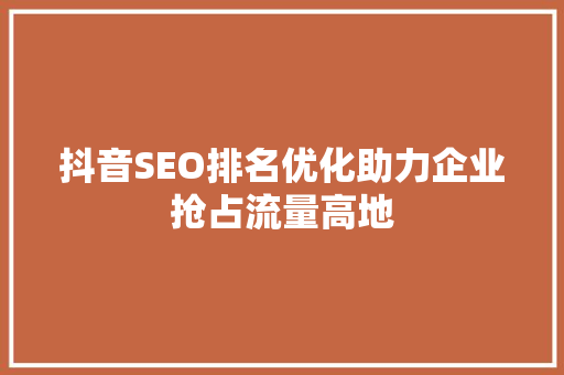 抖音SEO排名优化助力企业抢占流量高地