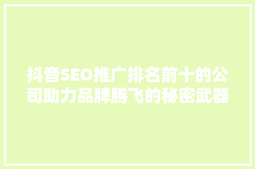 抖音SEO推广排名前十的公司助力品牌腾飞的秘密武器