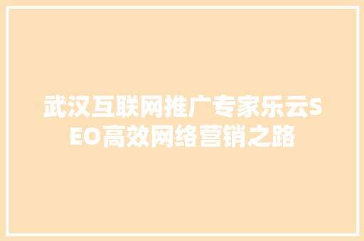武汉互联网推广专家乐云SEO高效网络营销之路