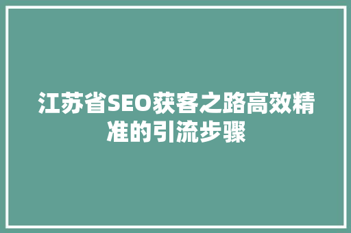 江苏省SEO获客之路高效精准的引流步骤