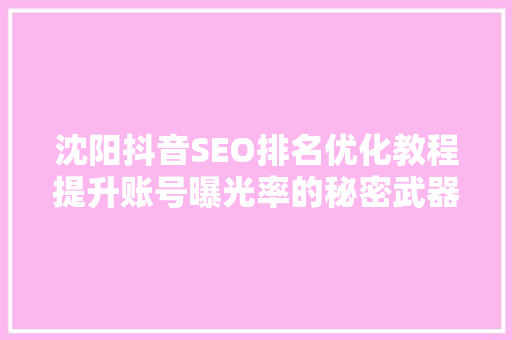 沈阳抖音SEO排名优化教程提升账号曝光率的秘密武器