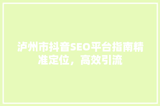 泸州市抖音SEO平台指南精准定位，高效引流