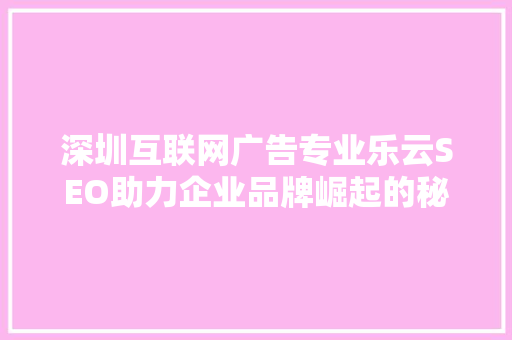 深圳互联网广告专业乐云SEO助力企业品牌崛起的秘密武器