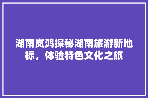 湖南岚鸿探秘湖南旅游新地标，体验特色文化之旅
