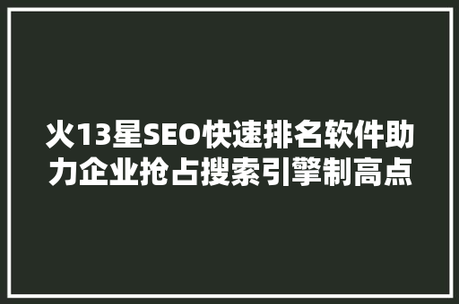 火13星SEO快速排名软件助力企业抢占搜索引擎制高点