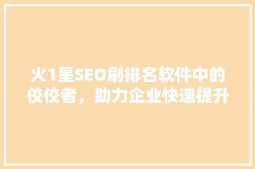 火1星SEO刷排名软件中的佼佼者，助力企业快速提升网站流量