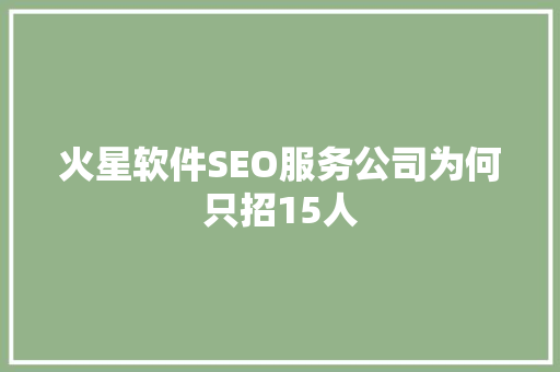 火星软件SEO服务公司为何只招15人