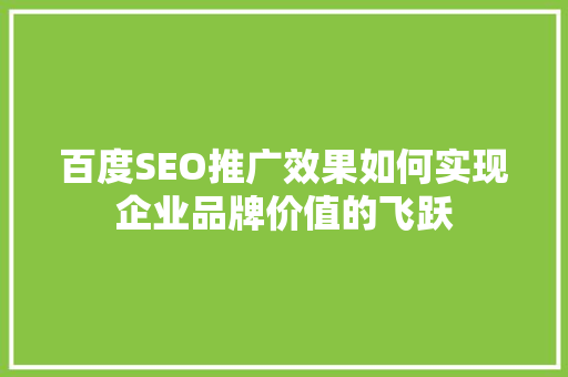 百度SEO推广效果如何实现企业品牌价值的飞跃