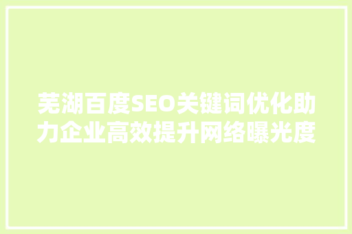 芜湖百度SEO关键词优化助力企业高效提升网络曝光度