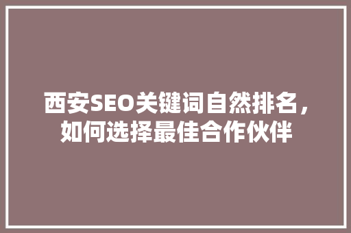 西安SEO关键词自然排名，如何选择最佳合作伙伴