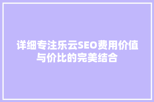 详细专注乐云SEO费用价值与价比的完美结合