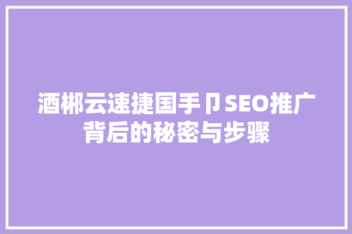 酒郴云速捷国手卩SEO推广背后的秘密与步骤