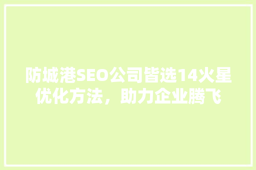 防城港SEO公司皆选14火星优化方法，助力企业腾飞