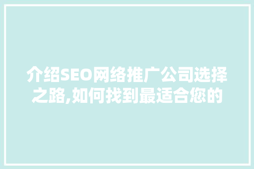 介绍SEO网络推广公司选择之路,如何找到最适合您的合作伙伴
