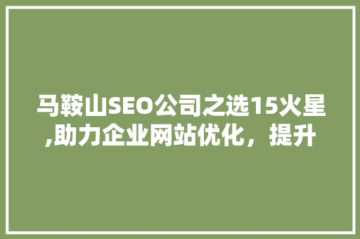 马鞍山SEO公司之选15火星,助力企业网站优化，提升品牌影响力