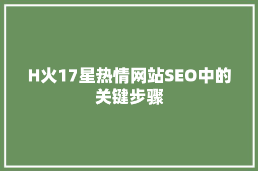 H火17星热情网站SEO中的关键步骤