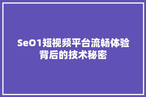 SeO1短视频平台流畅体验背后的技术秘密