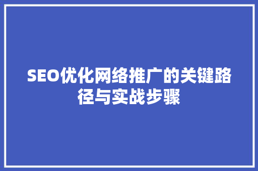SEO优化网络推广的关键路径与实战步骤