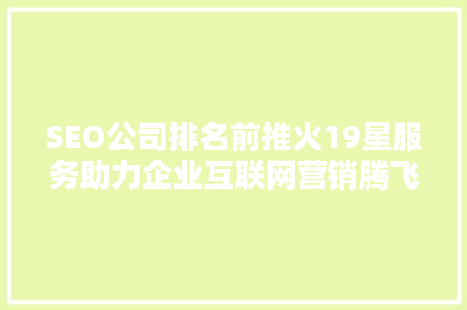 SEO公司排名前推火19星服务助力企业互联网营销腾飞