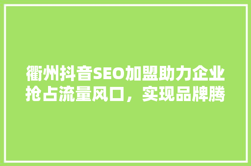 衢州抖音SEO加盟助力企业抢占流量风口，实现品牌腾飞