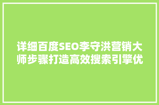 详细百度SEO李守洪营销大师步骤打造高效搜索引擎优化之路