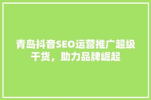 青岛抖音SEO运营推广超级干货，助力品牌崛起