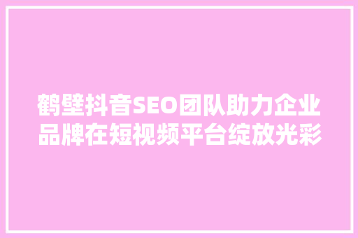 鹤壁抖音SEO团队助力企业品牌在短视频平台绽放光彩