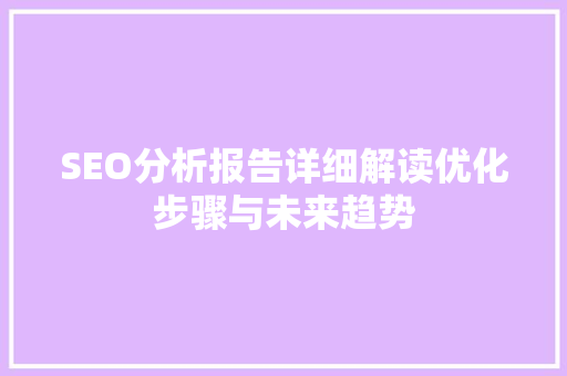 SEO分析报告详细解读优化步骤与未来趋势