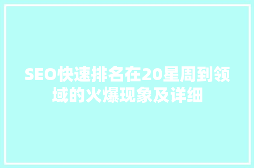 SEO快速排名在20星周到领域的火爆现象及详细