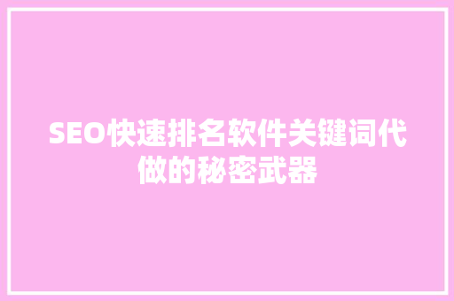 SEO快速排名软件关键词代做的秘密武器