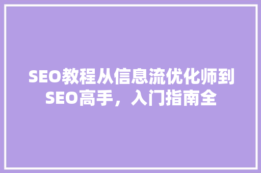 SEO教程从信息流优化师到SEO高手，入门指南全