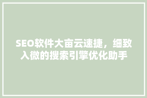 SEO软件大亩云速捷，细致入微的搜索引擎优化助手
