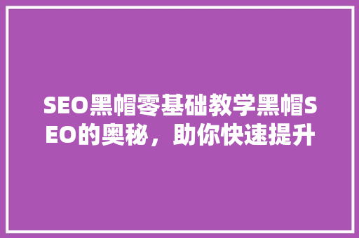 SEO黑帽零基础教学黑帽SEO的奥秘，助你快速提升网站排名